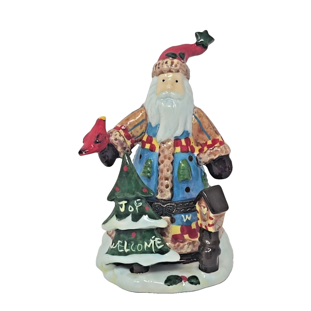 Vintage Ceramic Hinged Trinket Box Santa and Tree Holiday Decoration PB194
